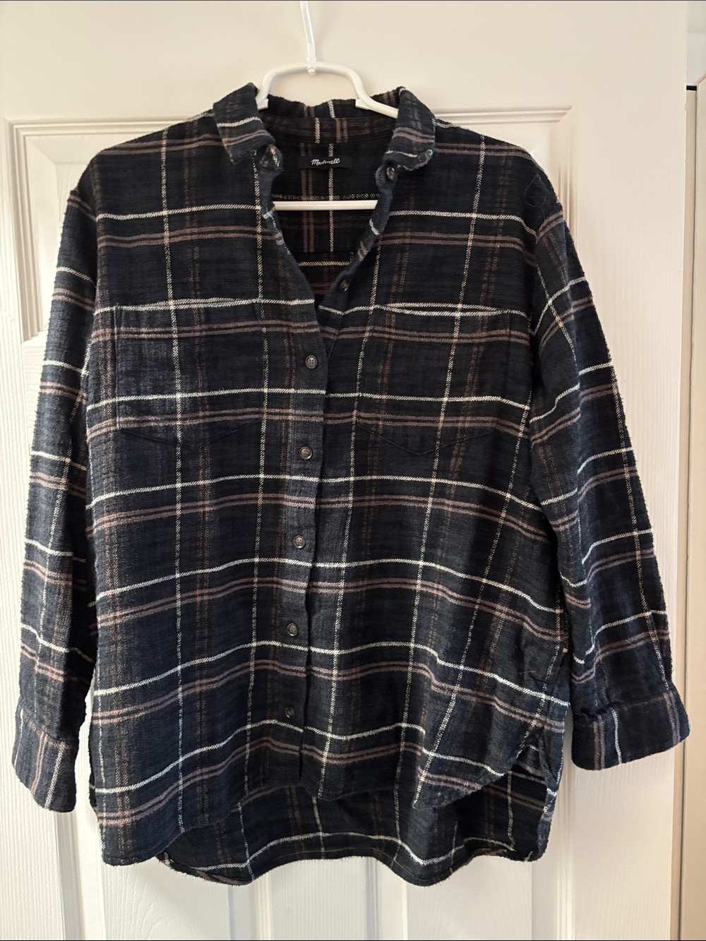 Madewell Black, tan and White Plaid Button-Down Shacket